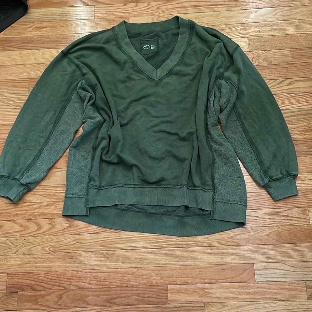 Aerie Sweater Womens XL Green V Neck Sweatshirt Oversized Loungewear NWT